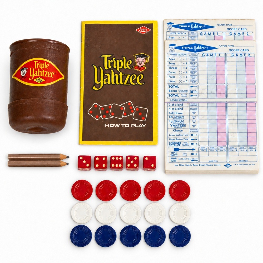 Vintage 1972 Triple Yahtzee Board Game E.S. Lowe Complete Dice Game Retro